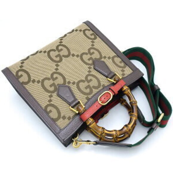 Gucci Diana Handbag Bamboo GG Canvas Brown Beige - Picture 3 of 9